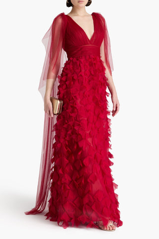 MARCHESA NOTTE APPLIQUD PLISS-TULLE AND ORGANZA GOWN - Size 6