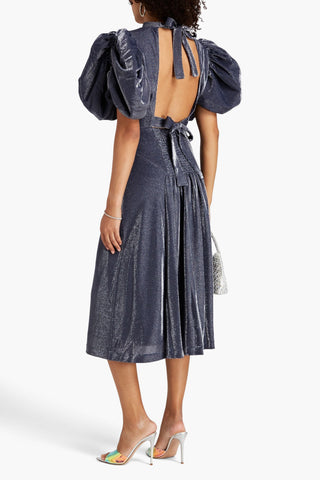 ROTATE BIRGER CHRISTENSEN CUTOUT GATHERED METALLIC JERSEY MIDI DRESS - Size 38