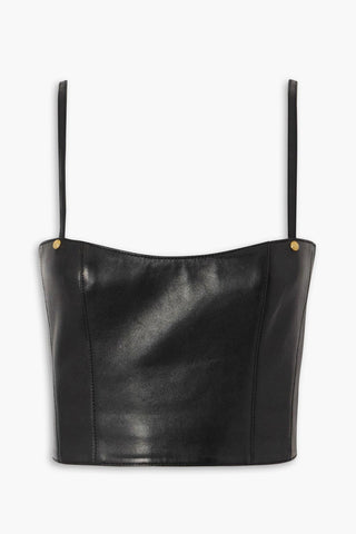 BALMAIN CROPPED EMBELLISHED LEATHER BUSTIER TOP - Size 40