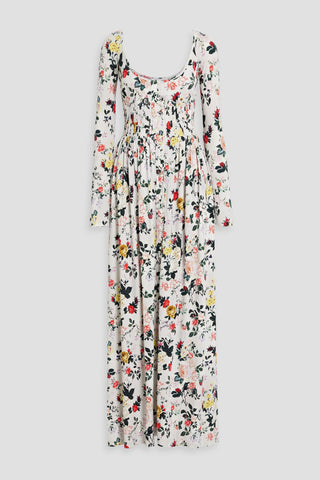 RABANNE PINTUCKED FLORAL-PRINT STRETCH-JERSEY MAXI DRESS - Size 38