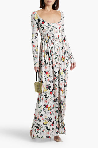 RABANNE PINTUCKED FLORAL-PRINT STRETCH-JERSEY MAXI DRESS - Size 38