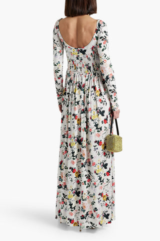 RABANNE PINTUCKED FLORAL-PRINT STRETCH-JERSEY MAXI DRESS - Size 38