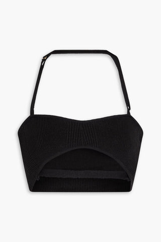 JACQUEMUS BEIJO RIBBED LINEN-BLEND BRA TOP - Size S
