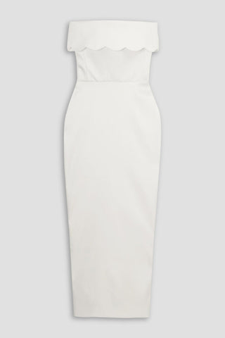 RASARIO STRAPLESS SCALLOPED DUCHESSE-SATIN MAXI DRESS - Size 46