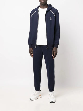 Brunello Cucinelli Knit Drawstring Slim-Cut Track Pants with Side Stripe