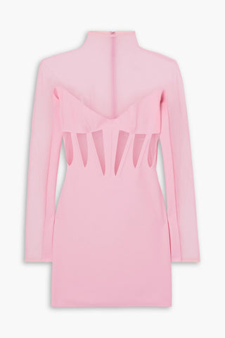 MUGLER TULLE-PANELED STRETCH-JERSEY MINI DRESS - Size 40