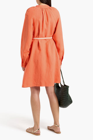 LEMLEM BELTED LINEN AND TENCEL-BLEND MINI DRESS - Size L