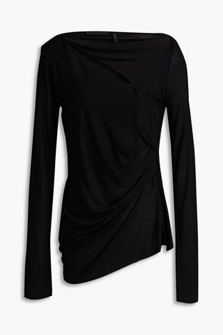 HELMUT LANG RUCHED CUTOUT JERSEY TOP - Size S