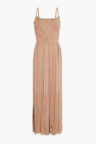 VALENTINO GARAVANI FRINGED CRYSTAL-EMBELLISHED SUEDE TOP - Size 44