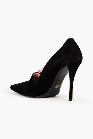 ROGER VIVIER ROSE 'N ROLL 100 APPLIQUD SUEDE PUMPS - Size 37.5