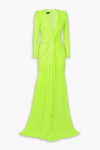 ALEX PERRY QUINN TIE-FRONT NEON SATIN-CREPE GOWN - Size 12