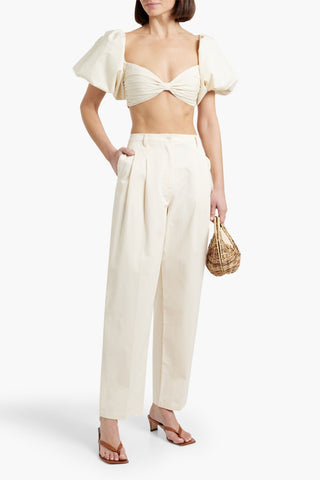 SOLID & STRIPED THE TALINE PLEATED COTTON-TWILL TAPERED PANTS - Size M