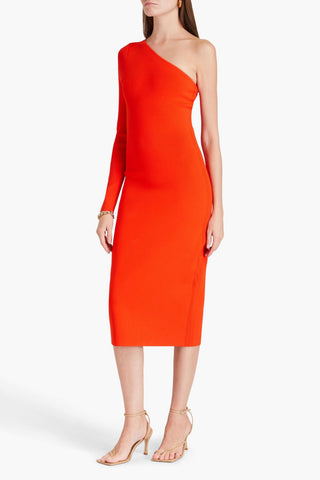 VICTORIA BECKHAM ONE-SLEEVE STRETCH-KNIT MIDI DRESS - Size 1