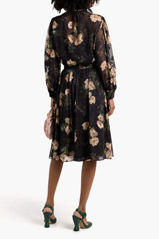 MIKAEL AGHAL PUSSY-BOW FLORAL-PRINT FIL COUP CHIFFON BLOUSE - Size 10