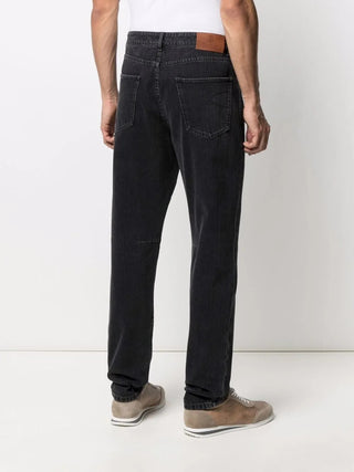 Brunello Cucinelli Washed Dark Grey Tapered Denim Jeans