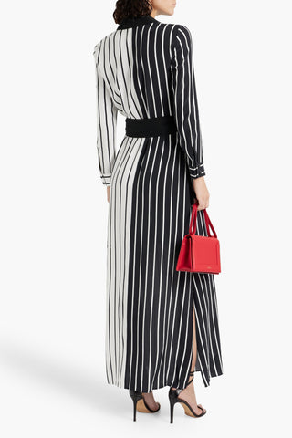 ALICE + OLIVIA CHASSIDY STRIPED CUPRO AND ECOVERO-BLEND MAXI SHIRT DRESS - Size S