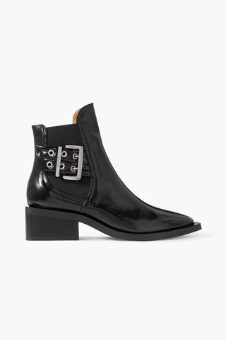 GANNI BUCKLED GLOSSED CHELSEA BOOTS - Size 38