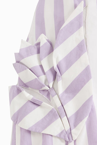 OSCAR DE LA RENTA FLORAL-APPLIQUD STRIPED COTTON-POPLIN SHORTS - Size 0