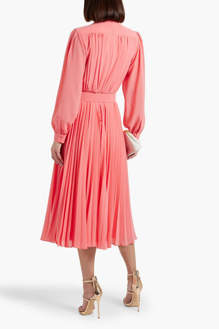 MIKAEL AGHAL PUSSY-BOW PLEATED CHIFFON MIDI DRESS - Size 14