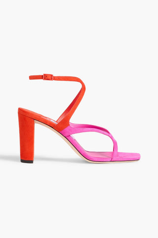JIMMY CHOO AZIE 85 TWO-TONE SUEDE SANDALS - Size 39