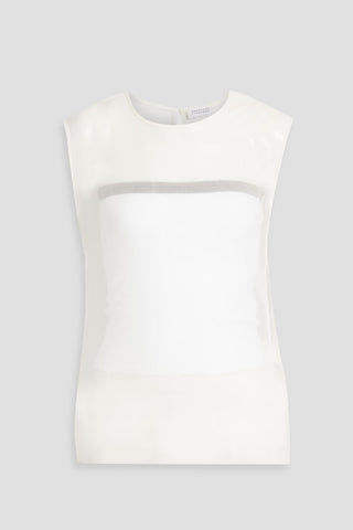 BRUNELLO CUCINELLI BEAD-EMBELLISHED SILK-ORGANZA TOP - Size XS
