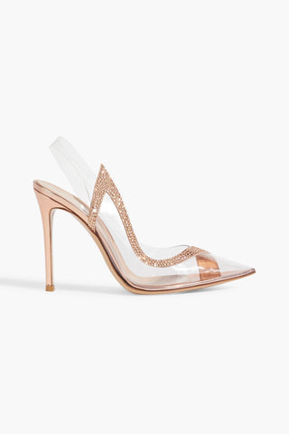 GIANVITO ROSSI HORTENSIA CRYSTAL-EMBELLISHED PVC SLINGBACK PUMPS - Size 39