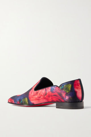 CHRISTIAN LOUBOUTIN DANDY CHICK GROSGRAIN-TRIMMED FLORAL-PRINT SATIN LOAFERS - Size 44