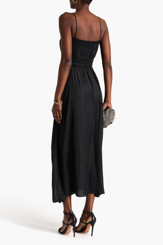 MAJE CUTOUT SHIRRED SATIN MIDI DRESS - Size 42
