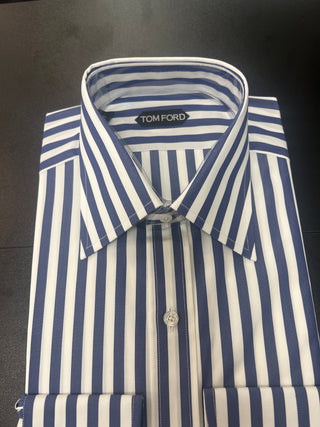 Tom Ford Cotton Navy White Striped Button-Down Dress Shirt
