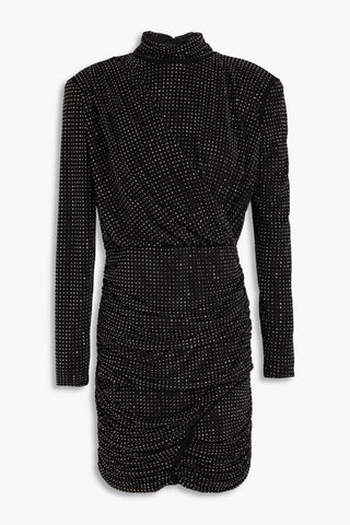 SIMKHAI ABRAH CRYSTAL-EMBELLISHED DRAPED JERSEY MINI DRESS - Size M