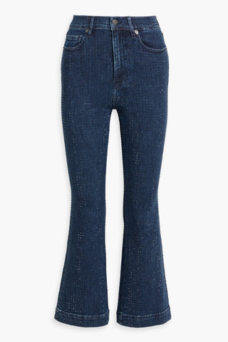 VERONICA BEARD CARSON CROPPED CRYSTAL-EMBELLISHED HIGH-RISE FLARED JEANS - Size 24