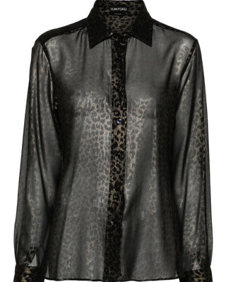 Tom Ford Sheer Leopard Print Button-Front Blouse