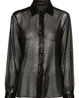 Tom Ford Sheer Leopard Print Button-Front Blouse