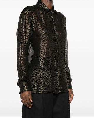 Tom Ford Sheer Leopard Print Button-Front Blouse