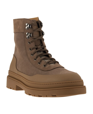 Brunello Cucinelli Grain Leather Suede Trim Lace-Up Combat Boots