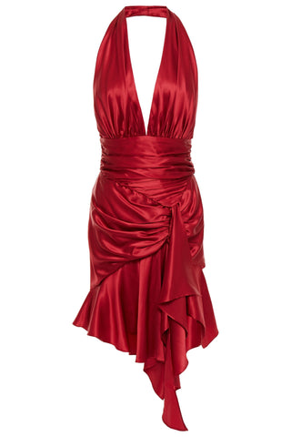 ALEXANDRE VAUTHIER RUCHED STRETCH-SILK SATIN HALTERNECK MINI DRESS - Size 40