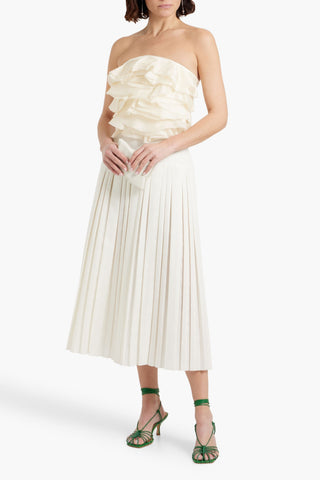 SIMKHAI KIRSTEN CROPPED RUFFLED SILK-ORGANZA AND SATIN-TWILL BUSTIER TOP - Size 4