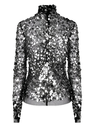 Tom Ford Sequin Mesh High-Neck Blouse