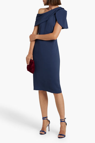 BADGLEY MISCHKA ONE-SHOULDER DRAPED CREPE DRESS - Size 14