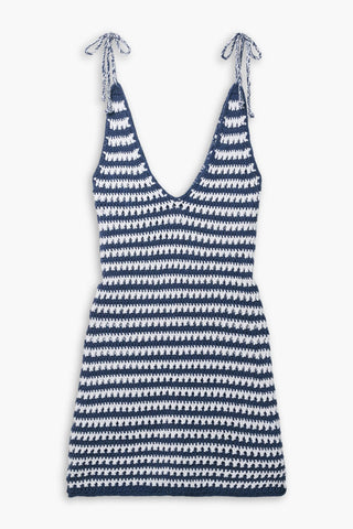 MIGUELINA LENKA STRIPED CROCHETED COTTON MINI DRESS - Size M/L