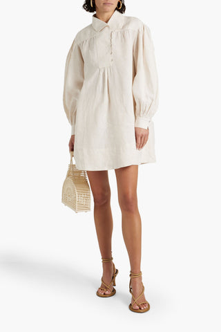 ULLA JOHNSON DANIA STRIPED LINEN MINI DRESS - Size 6