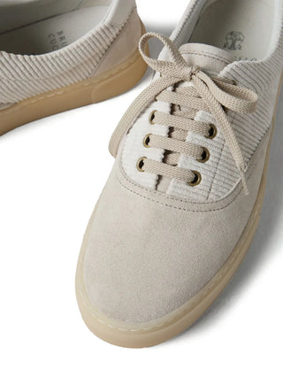Brunello Cucinelli Suede and Corduroy Lace-Up Low-Top Sneakers with Gum Sole