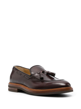 Brunello Cucinelli Polished Leather Burgundy Tassel Loafers