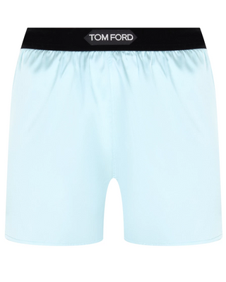 Tom Ford Silk Blue Logo-Waistband Boxer Shorts