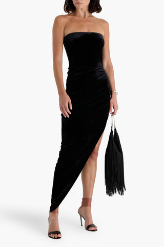 NORMA KAMALI STRAPLESS ASYMMETRIC VELVET DRESS - Size 38