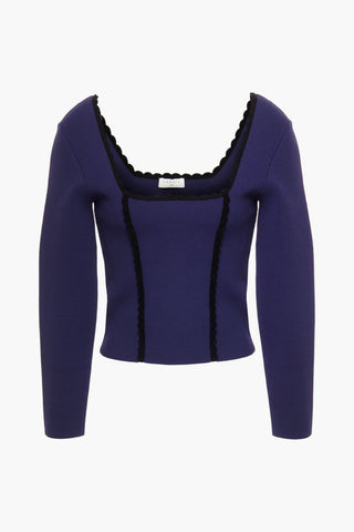 SANDRO VELVET-TRIMMED PONTE TOP - Size 3