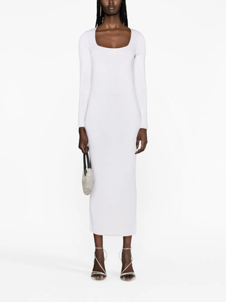 Tom Ford Knit Long-Sleeve Square-Neck Midi Dress White