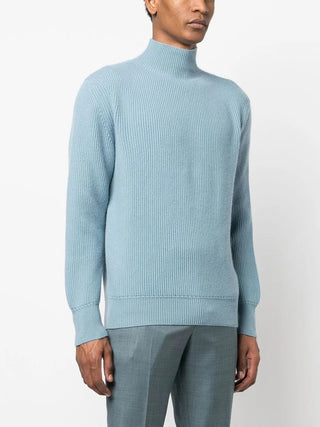 Tom Ford Ribbed Knit Mock Neck Sweater Blue