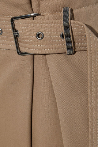 BRUNELLO CUCINELLI CROPPED BELTED BEAD-EMBELLISHED WOOL WIDE-LEG PANTS - Size 44