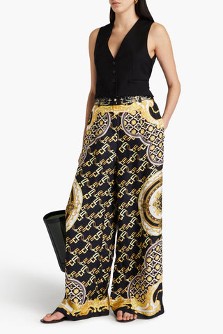 CAMILLA CRYSTAL-EMBELLISHED PRINTED SILK-TWILL WIDE-LEG PANTS - Size S